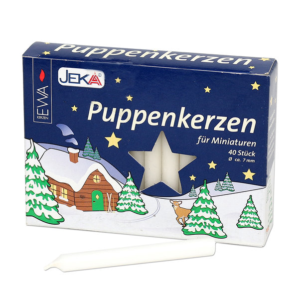 Puppenkerzen 40er weiß 0,7mm deutsche Puppenlichte JEKA Geburtstagskerzen