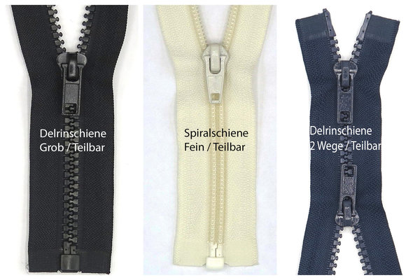 Reißverschluss - Grau - Längen Auswahl 25- 100cm - Kunststoff - Jacke
