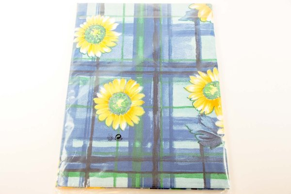 Stoff-Tischdecke Eingefasst Rund 150cm Sonnenblumen Blau / Gelb