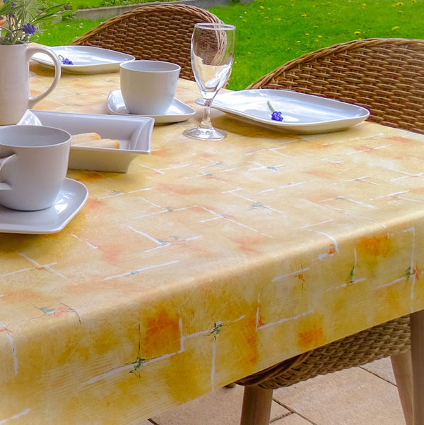 Wachstuch Tischdecke Mediterran Gelb Bunte Tupfen Design, Größen wählbar