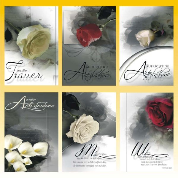 4 Stück Trauerkarte Blumenmotiv Beileidskarte Kondolenzkarte mit Umschlag