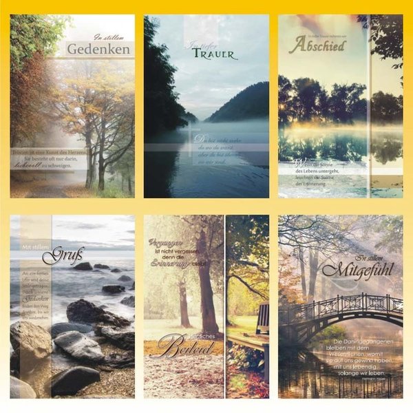 4 Stück Trauerkarte Landschaftsmotiv Beileidskarte Kondolenzkarte  Umschlag