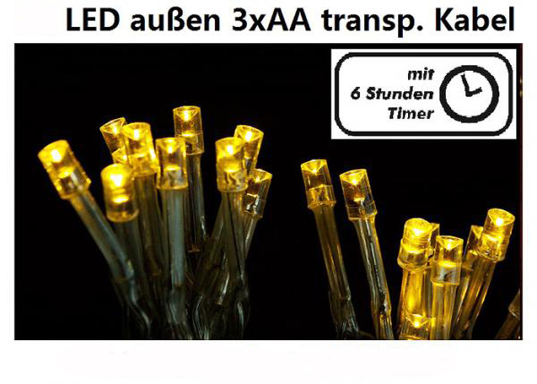 LED AUßEN Lichterkette warmweiß Batterie Timer 20 / 50 Lichter