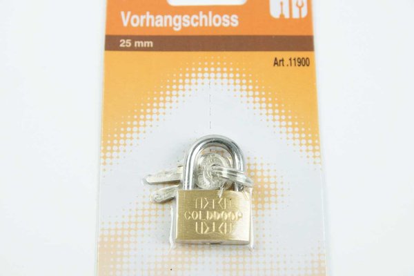 Vorhängeschloss-Klein-25mm-Messing-2 Schlüssel