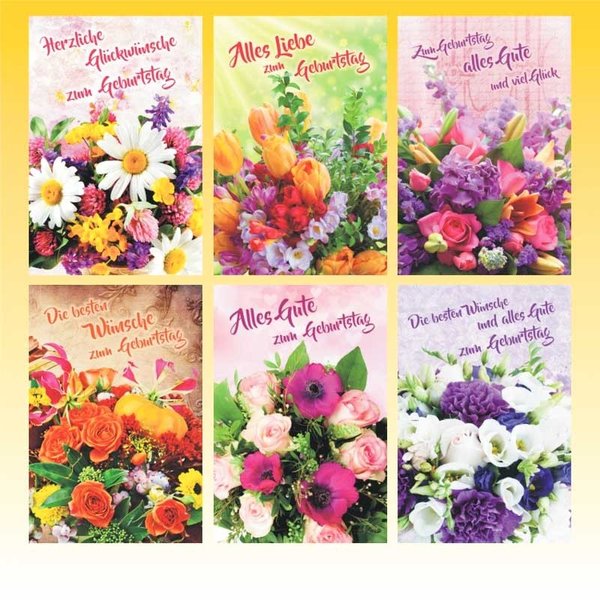 6 x Geburtstagskarte mit Umschlag Blumen Glückwunschkarte