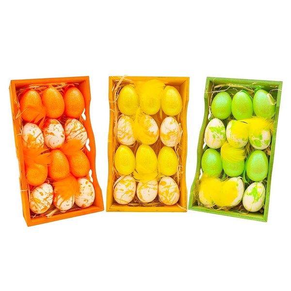 12 Stück Ostereier Glitterdeko 5cm Orange, Grün, Gelb Kunststoff