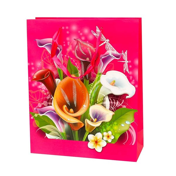 Geschenktüte 4erSet-Blumengruß 3D Papier-Tragetasche,Medium,Large